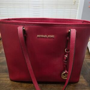 MICHAEL KORS Large Red Saffiano Leather Shoulder Tote Bag Jet Set Style